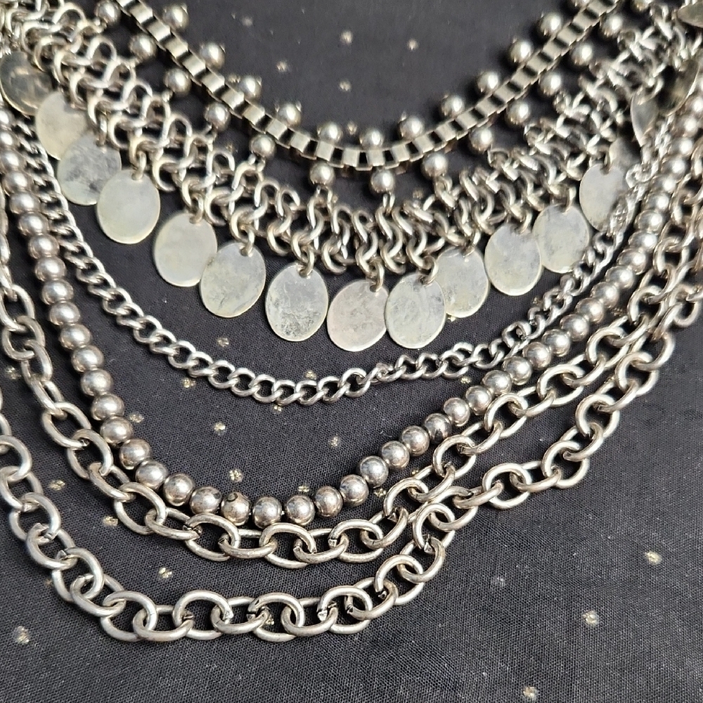 Silver Layered Chain Necklace - Picture 3 of 3
